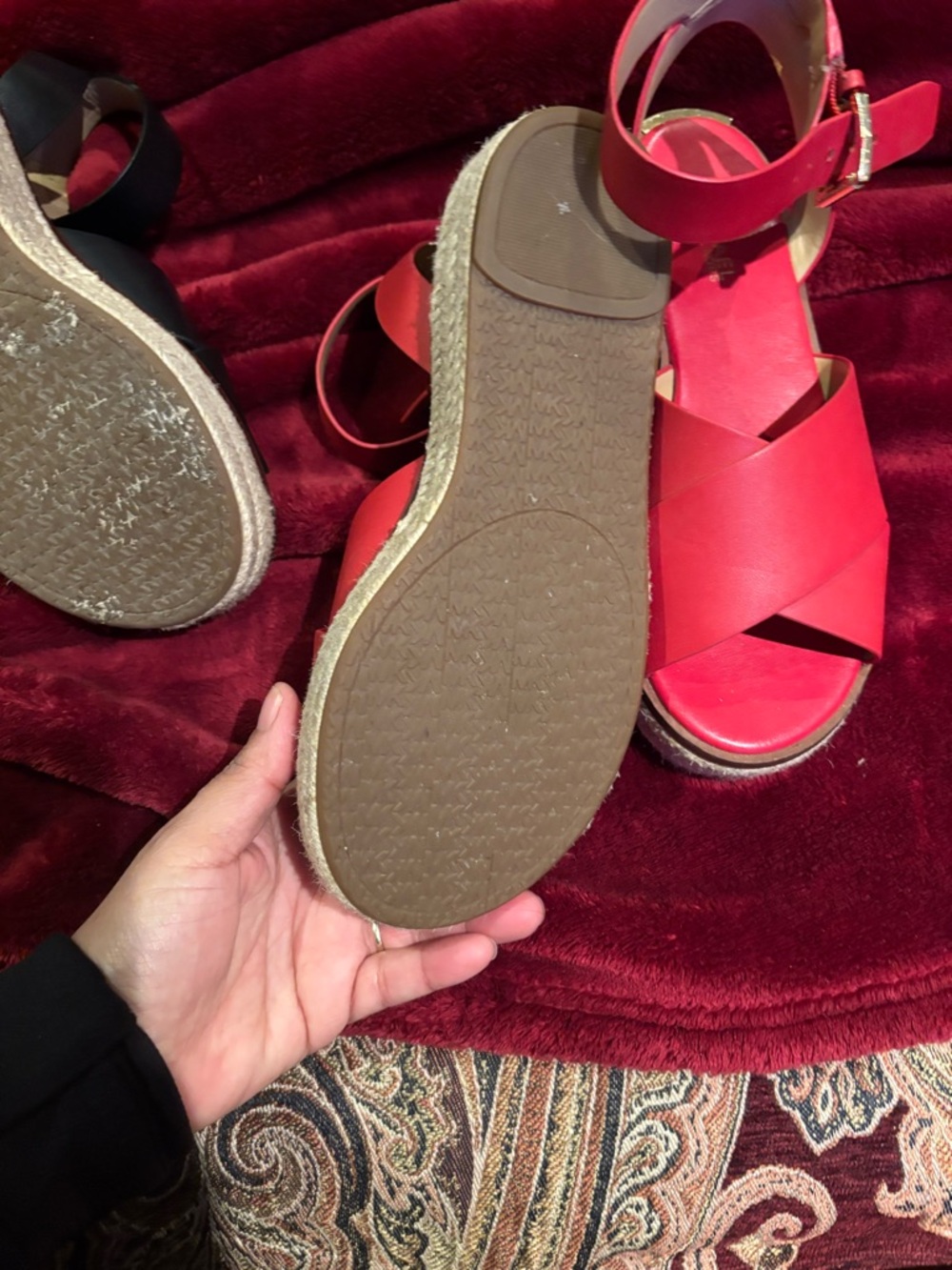 Michael kors Women’s Red Cross-Strap Platform Sandals - Picture 5 of 5